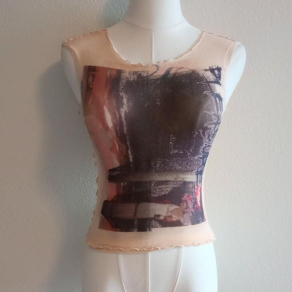 Y2K Sheer Mesh Pleasure Graphic Grunge Top